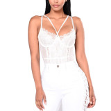 Rushlover White Perspective Lace Stitch Sling Teddy All Over Modern Fit
