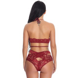 Rushlover Wine Red Hollow Out 2 Pieces Bralette Crossover Lace For Women