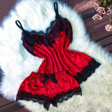 Rushlover Red Velvet Sleepwear Lace Slender Strap Nightwear Exquisite Fabric