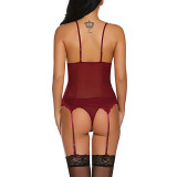 Rushlover Red Adjustable Strap Lace Mesh Perspective Elastic Body Shaping Suit