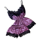 Rushlover Purple Lace Patchwork Elastic Waist Nightwear Evening Romance