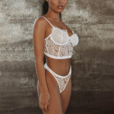 Rushlover White Sexy Lace Mesh Bralette Underwear Suit Cup Double Layer Fabric