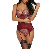 Rushlover Red Adjustable Strap Lace Mesh Perspective Elastic Body Shaping Suit