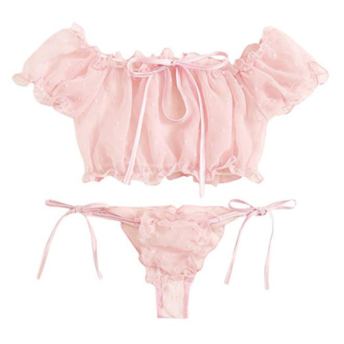 Rushlover Pink Ruffle Design Bralette Off Shoulder Romantic Night