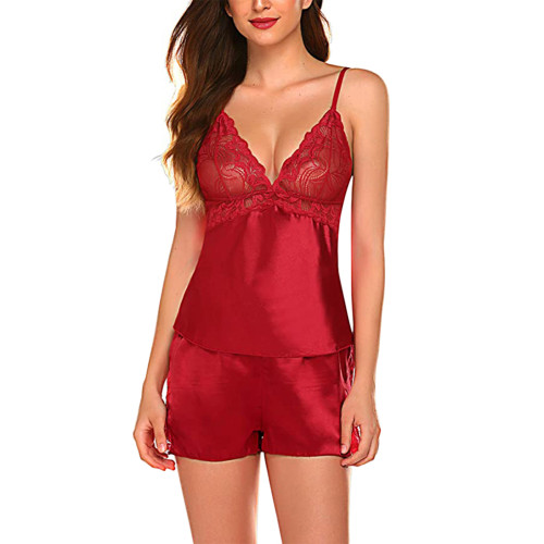 Rushlover Red Deep-v Neck High Waist Nightwear Loose And Fashionable