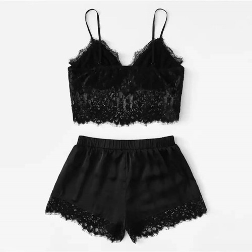 Rushlover Black Solid Color Bra and Panties Lace Lingerie Set