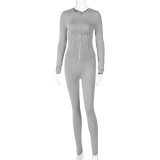 Rushlover Gray Two-piece High-waisted Skinny Jumpsuit With Solid Color Buttoned Waist