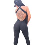 Rushlover Black Women Sportswear Suit Cut Out Jumpsuits Criss Cross Yoga Gym Set
