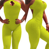 Rushlover Yellow Women Sportswear Suit Cut Out Jumpsuits Criss Cross Yoga Gym Set