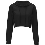 Rushlover Black Crop Top Long Sleeve Hooded Sweatshirt