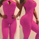 Rushlover Rose Red Women Sportswear Suit Cut Out Jumpsuits Criss Cross Yoga Gym Set
