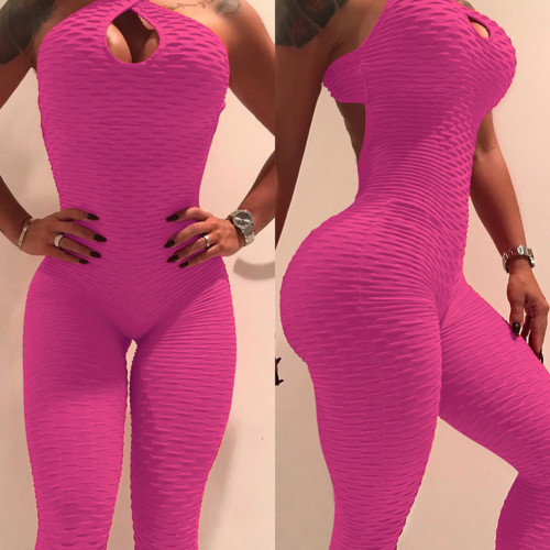 Rushlover Rose Red Women Sportswear Suit Cut Out Jumpsuits Criss Cross Yoga Gym Set