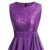 Rushlover Purple Round Neck Dainty Chiffon A-Line Dresses