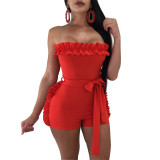 Rushlover Red Sexy Off Shoulder Playsuit One Piece Summer Strapless Romper Beach Short