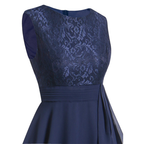 Rushlover Navy Blue Sleeveless Lace Casual Women Long Dress