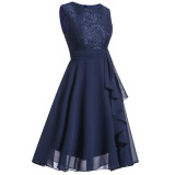 Rushlover Navy Blue Sleeveless Lace Casual Women Long Dress