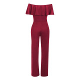 Rushlover Red Sexy Ruffled One-shoulder V Neck jumpsuit
