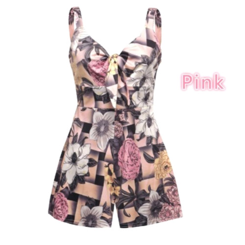 Rushlover Pink Sexy sling chest bow tie print loose-fitting shorts
