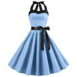 Rushlover Light Blue Retro Polka Dot Print Tube Top Dress
