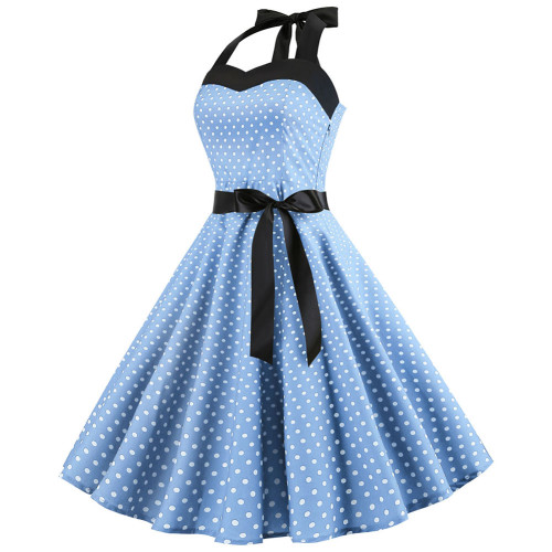 Rushlover Light Blue Retro Polka Dot Print Tube Top Dress