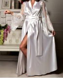 Rushlover White Imitation Silk Lace Sleeve Nightgown Home Service