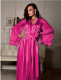 Rushlover Pink Imitation Silk Lace Sleeve Nightgown Home Service