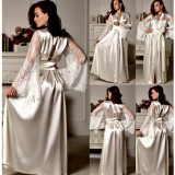 Rushlover White Imitation Silk Lace Sleeve Nightgown Home Service