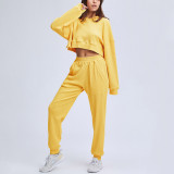 Rushlover Yellow Loose Hooded Sports Sweatshirt Long-sleeved Trousers Yoga Suit