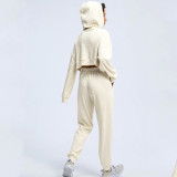Rushlover White Loose Hooded Sports Sweatshirt Long-sleeved Trousers Yoga Suit