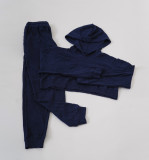 Rushlover Blue Loose Hooded Sports Sweatshirt Long-sleeved Trousers Yoga Suit