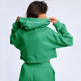 Rushlover Green Loose Hooded Sports Sweatshirt Long-sleeved Trousers Yoga Suit