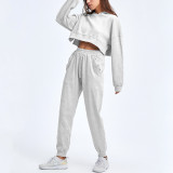 Rushlover Light Gray Loose Hooded Sports Sweatshirt Long-sleeved Trousers Yoga Suit