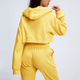 Rushlover Yellow Loose Hooded Sports Sweatshirt Long-sleeved Trousers Yoga Suit