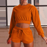 Rushlover Orange Casual Fashion Long-sleeved Shorts Sports Fitness Two-piece Suit