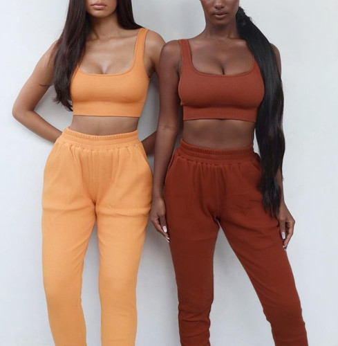 Rushlover Orange Pit Strip Casual Fashion Bra And Trousers Sports And Fitness Two-piece Suit