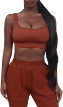 Rushlover Brown Pit Strip Casual Fashion Bra And Trousers Sports And Fitness Two-piece Suit