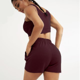 Rushlover Wine Red Bra And Shorts Sports And Leisure Running Suit