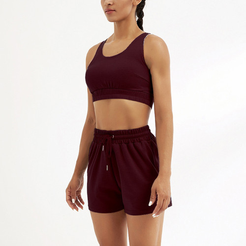 Rushlover Wine Red Bra And Shorts Sports And Leisure Running Suit