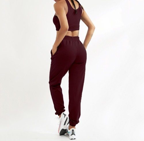 Rushlover Wine Red Sports Yoga Bra Trousers Running Vest Style Cycling Training Fitness Suit