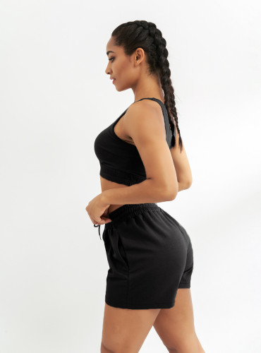 Rushlover Black Bra And Shorts Sports And Leisure Running Suit