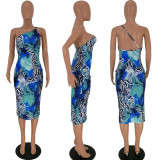 Sexy Printed Off Shoulder Backless Bodycon Midi Dresses HM-6147