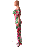 Floral Print Slash Neck Ruffles Jumpsuit MOF-5039