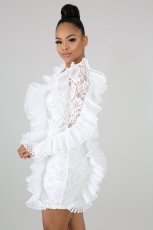 Long Sleeve Ruffles Bodycon Lace Dress LX-3081