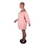 Solid Long Sleeve Slash Neck Mini Dresses BS-1070