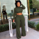 Solid 2pcs Crop Tops And Wide Leg Pants Set ASL-6072