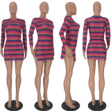 Colorful Striped Mesh See Through Split Club Dress LDS-3153