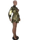 Gold Turtleneck Hollow Irregular Club Dress CQ-5131