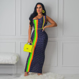 Geometric Print One Shoulder Sleeveless Slim Maxi Dresses XYKF-9122