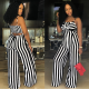 Stripes Straps Cut Out Back Wide Leg Jumpsuit  SMR-8973