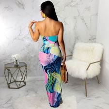 Sexy Printed Strapless Bodycon Maxi Dresses SMR-9212